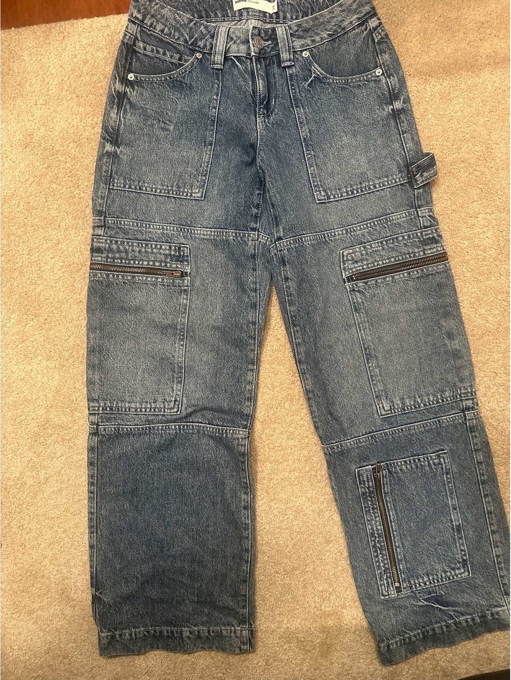 (2)Garage Denim Blue Carpenter Style Jeans with Zippered Pockets